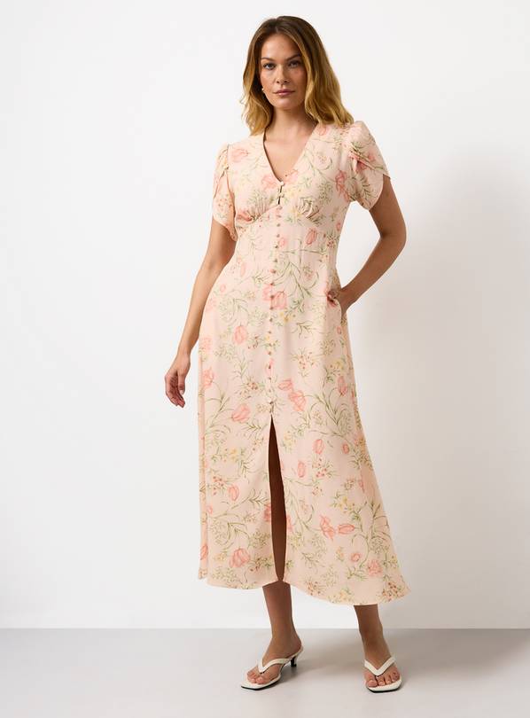 Peach Floral Tulip Sleeve Midi Dress 24